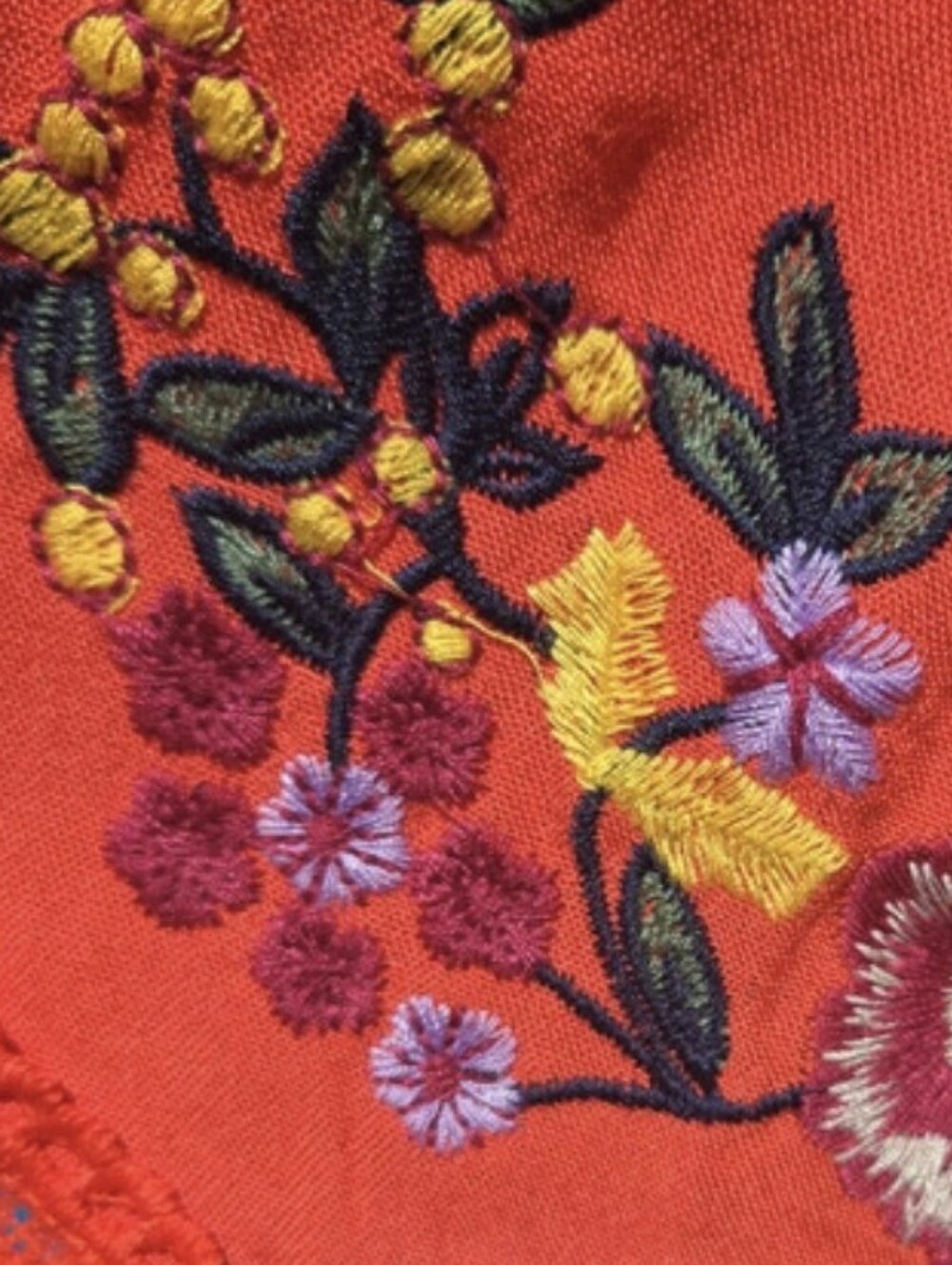 Anthro Tomato Red Embroidered Ruffle Top - Picture 4 of 6